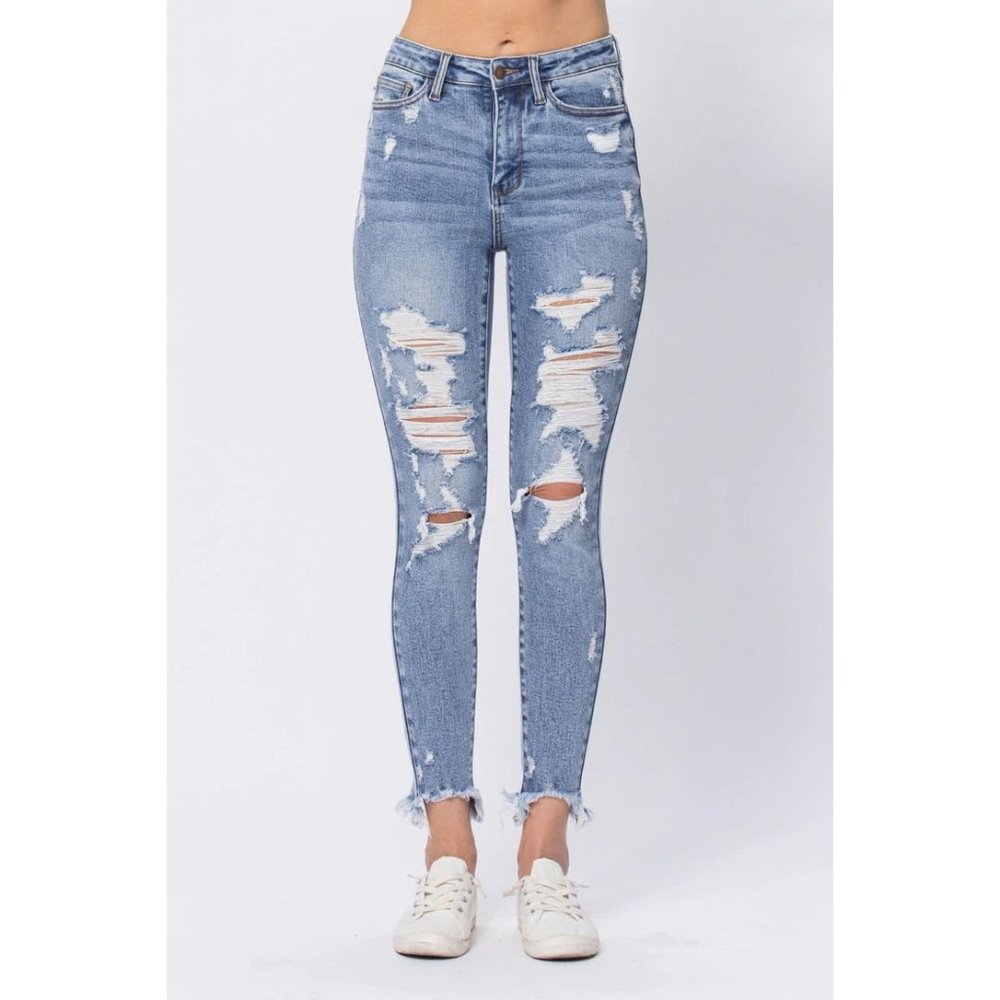 Judy Blue Destroyed Shark Bite Skinny Jeans